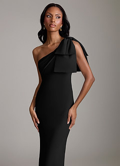 Azazie Yuanna Bridesmaid Dresses Black Mermaid One Shoulder Chiffon Dress image3