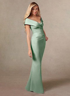 Azazie Ludlow Mother of the Bride Dresses Agave Mermaid Pleated Stretch Satin Dress image3