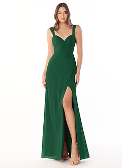 Azazie Audre Bridesmaid Dresses Dark Green Mermaid Pleated Chiffon Dress image1