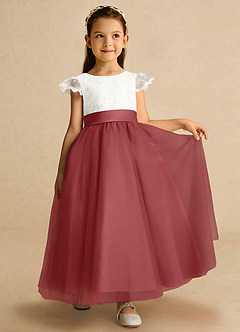 Azazie Pookie Flower Girl Dresses Antique Rose A-Line Lace Tulle Dress image4