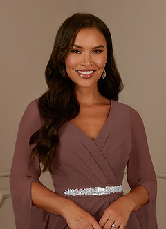 Azazie Belinda Mother of the Bride Dresses Espresso A-Line V-Neck Pleated Chiffon Dress image5