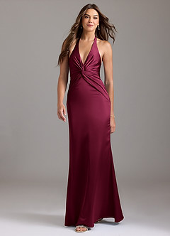 Azazie Valerie Robes de demoiselle d'honneur Robe Sirène en Satin extensible Plissé Bourgogne image3