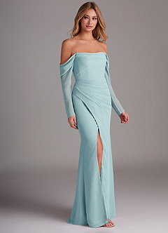 Azazie Hallie Bridesmaid Dresses Sea Glass Mermaid Long Sleeve Chiffon Dress image4