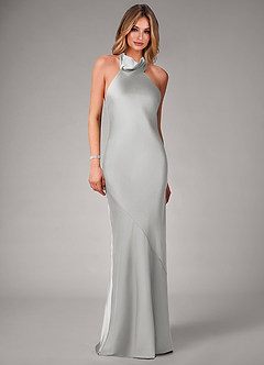 Azazie Velli Brautjungfernkleider Meerjungfrau-Linie Stretch-Satin Kleid Silber image4