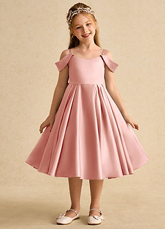 Azazie Favia vestidos de niña de las flores Vestido de Rosetón de Satin Mate de Corte En A con Vestidos sin tirantes image2