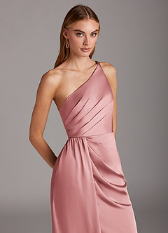 Azazie Mika Bridesmaid Dresses Dusty Rose Sheath One Shoulder Stretch Satin Dress image7