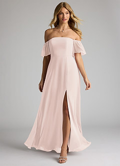 Azazie Sue Bridesmaid Dresses Rose Petal A-Line Off the Shoulder Chiffon Convertible Dress image1