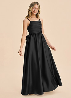 Azazie Kai Junior Black A-Line Pleated Stretch Satin Dress image4