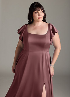 Azazie Bondi Bridesmaid Dresses Vintage Mauve A-Line Bow Stretch Satin Dress image11