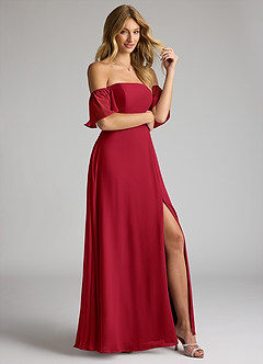 Azazie Sue Bridesmaid Dresses Scarlet A-Line Off the Shoulder Chiffon Convertible Dress image5