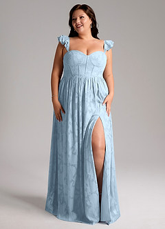 Azazie Denisse Bridesmaid Dresses Sky Blue A-Line Ruched Floral Burnout Dress image9