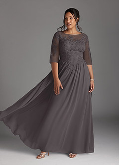 Azazie Mirielle Mother of the Bride Dresses Steel Grey A-Line Scoop Lace Chiffon Dress image7