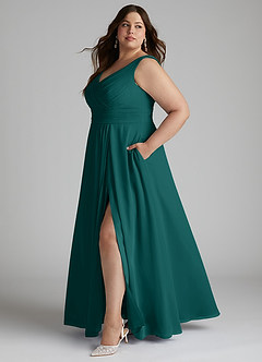 Azazie Karina Bridesmaid Dresses Peacock A-Line Pleated Chiffon Dress image7