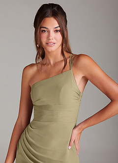 Azazie Eren Brautjungfernkleider Etui One-Shoulder Chiffon Kleid Moosgrün image6