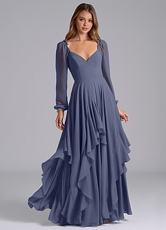 Azazie Karan Bridesmaid Dresses Stormy A-Line Long Sleeve Chiffon Dress image1