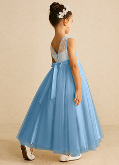Azazie Tay Flower Girl Dresses Steel Blue A-Line Sequins Tulle Dress image5