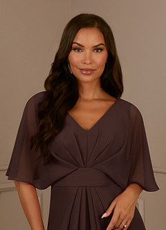Azazie Oksana Mother of the Bride Dresses Ganache A-Line V-Neck Pleated Chiffon Dress image4
