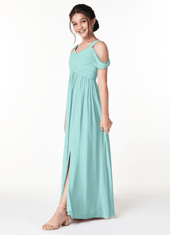 Azazie Lianne Junior Vestido de Aqua de Gasa de Corte En A con Vestidos sin tirantes image3