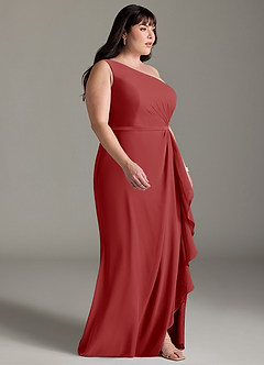Azazie Liza Bridesmaid Dresses Rust Mermaid One Shoulder Chiffon Dress image9