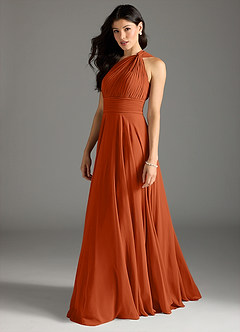Azazie Charlize Bridesmaid Dresses Burnt Orange A-Line One Shoulder Chiffon Dress image4