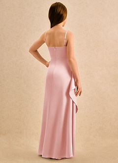 Azazie Cannoli Girls Formal Robe Demoiselle D'honneur Fillette Robe Trapèze en Satin extensible Plissée Rose Poudré image2