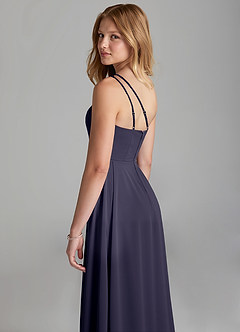 Azazie Maron Junior Stormy A-Line Pleated Stretch Satin Dress image2