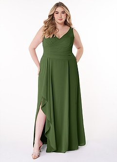 Azazie Kori Final Sale Olive A-Line Pleated Chiffon Dress image6