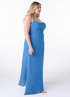 Azazie Mai Brautjungfernkleider Etui Plissee Chiffon Kleid Blauhäher image10