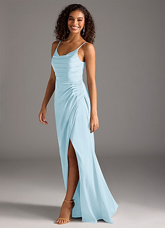 Azazie Deandra Bridesmaid Dresses Sky Blue Mermaid Pleated Stretch Satin Dress image4