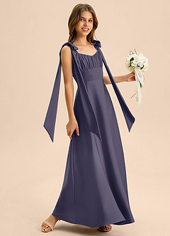 Azazie Halley Junior Klä av A-Line i Stretch Satin Rosett image5