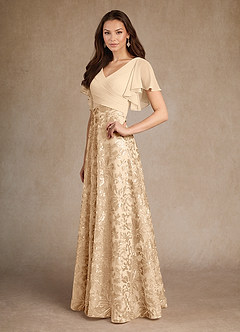 Azazie Fallon Mother of the Bride Dresses Champagne A-Line Pleated Lace Dress image5