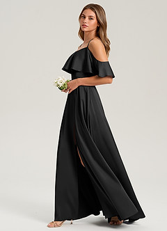 Azazie Jean Bridesmaid Dresses Black A-Line Off the Shoulder Stretch Satin Dress image5