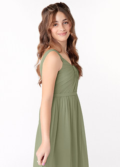 Azazie Evie Junior Vestido de Agave de Gasa de Corte en A con Plisado image4