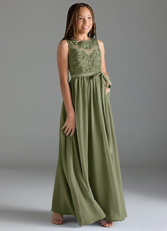 Azazie Elly Junior Pistachio A-Line Lace Chiffon Dress image4