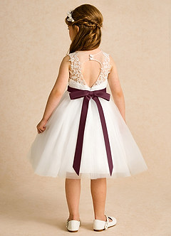 Azazie Lettie Flower Girl Dresses Ivory Cabernet Ball-Gown Lace Dress image2