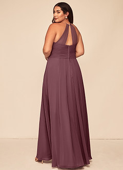 Azazie Ginger Bridesmaid Dresses Sangria A-Line Halter Pleated Chiffon Dress image11