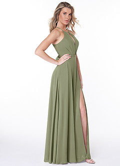 Azazie Evalleen Robes de demoiselle d'honneur Robe Trapèze en Mousseline de soie Plissée Pistache image5