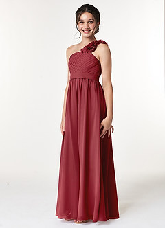 Azazie Flower Junior Abito A-Line in Chiffon Plissettato Melograno image4
