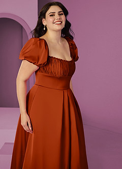 Barbie ♥ Azazie Bridesmaid Dresses Paprika A-Line Ruched Stretch Satin Dress image10