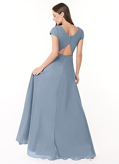 Azazie Hainsly Robes de demoiselle d'honneur Robe Trapèze en Mousseline de soie Encolure en Forme de Cœur Bleu Poussiéreux image4