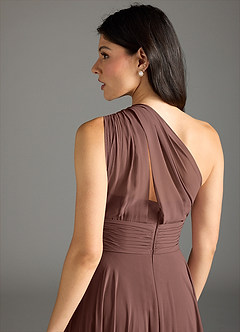 Azazie Charlize Bridesmaid Dresses Espresso A-Line One Shoulder Chiffon Dress image6