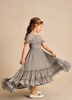 Azazie Kass Flower Girl Dresses Taupe A-Line Pleated Chiffon Dress image5