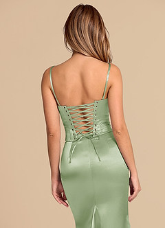 Azazie Sorrel Robes de demoiselle d'honneur Robe Sirène Convertible en Satiné métallisé Corset Vert Sauge image8