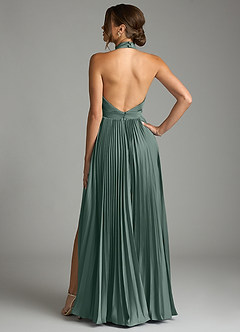 Azazie Zienna Final Sale Dusty Blue A-Line Pleated Stretch Satin Dress image2