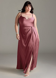 Azazie Brielle Robes de demoiselle d'honneur Robe Trapèze en Satin extensible Bretelles spaghetti Améthyste image8