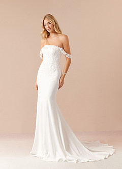 Azazie Guinevere Wedding Dresses Diamond White Mermaid Sequins Stretch Crepe Dress image3