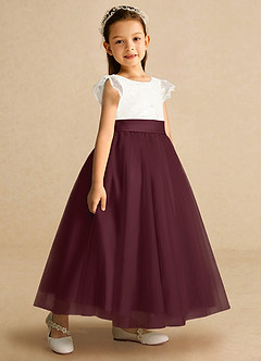 Azazie Pookie Flower Girl Dresses Cabernet A-Line Lace Tulle Dress image2