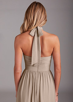 Azazie Avary Bridesmaid Dresses Taupe A-Line Pleated Chiffon Dress image7