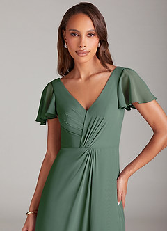 Azazie Soren Bridesmaid Dresses Eucalyptus A-Line Ruched Chiffon Dress image6