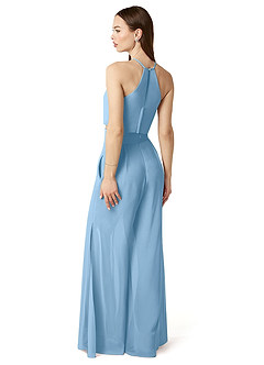 Azazie Kenzi Vestidos de damas de honor Azul Acero de Gasa de Mono con Plisado image4